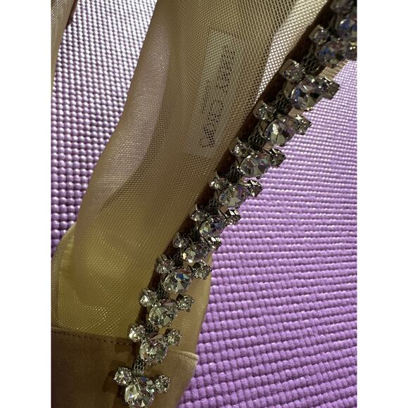 Jimmy Choo Tan Glitter Bing Crystal Embellished Mesh Bootie Shoe Sz 36.5 NEW - Picture 5 of 14